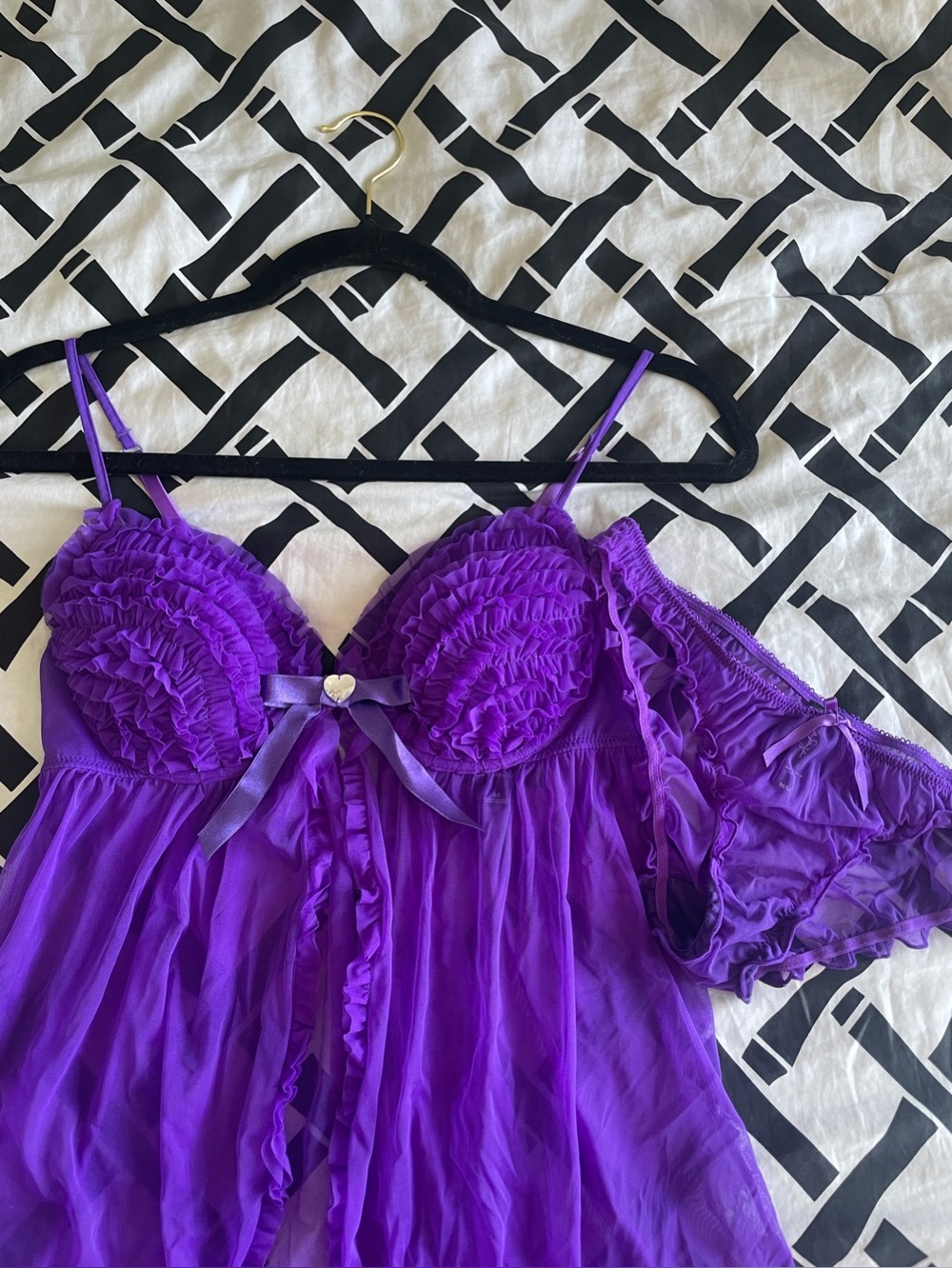La Senza Sheer Ruffled Purple Babydoll Lingerie Set